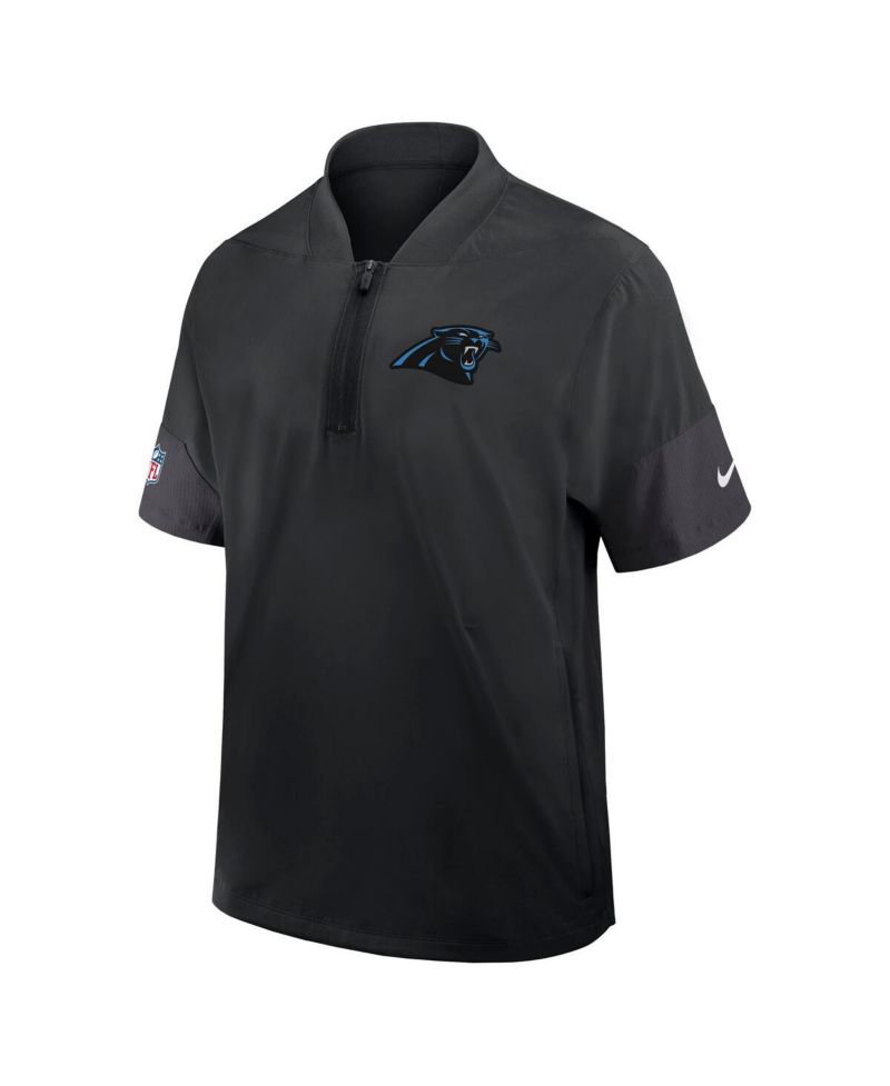 Men's Black Carolina Panthers Sideline Short Sleeve Quarter-Zip Coach Jacket