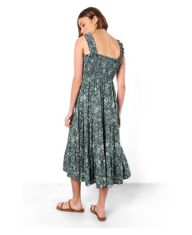 Women's Viscose Floral-Print Square Neck Tiered Midi Dress