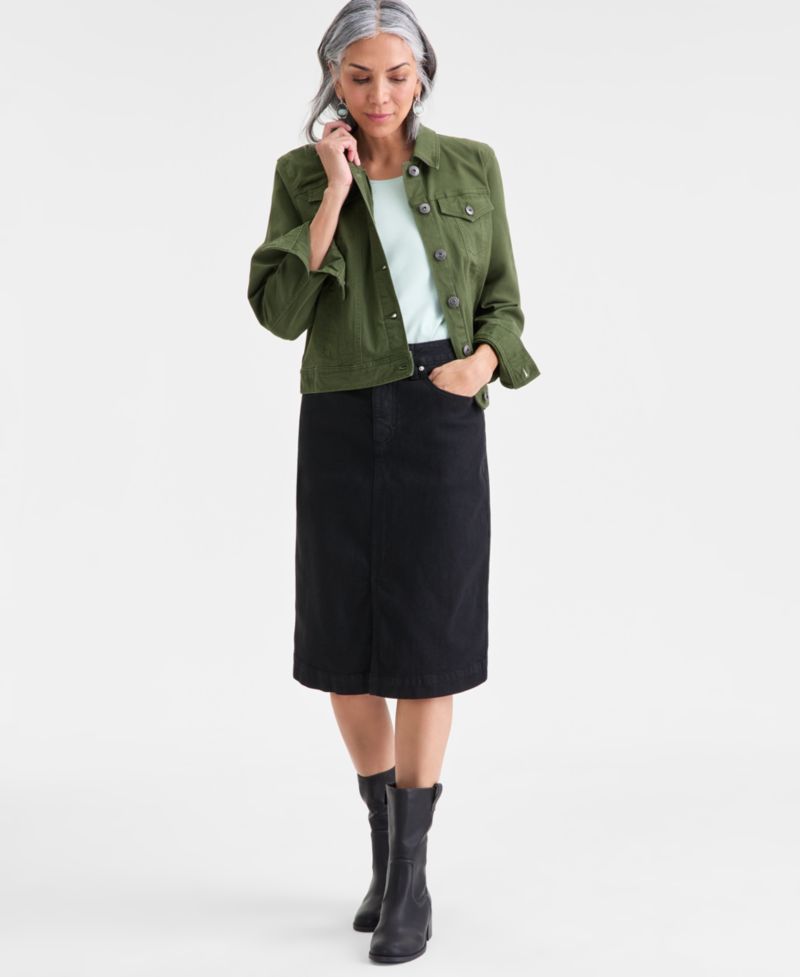 Women's Denim Slit Midi Skirt