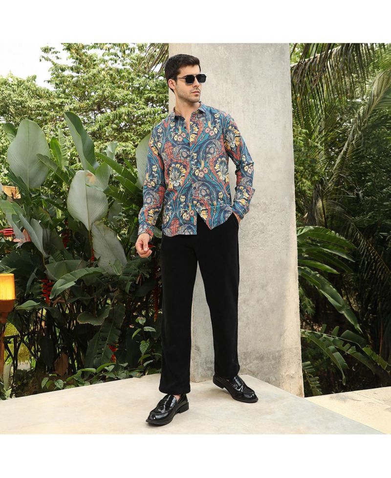 Men's Aegean Blue Floral-Opulance Shirt