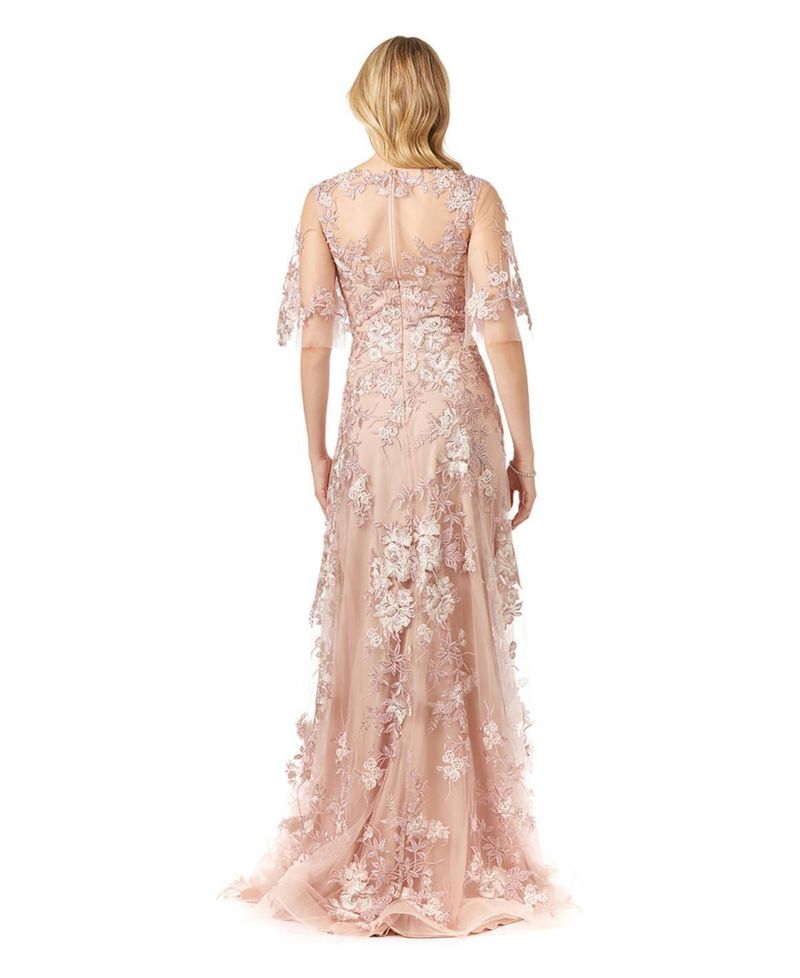 Women's Long Bell Sleeve V-Neck Beaded Gown