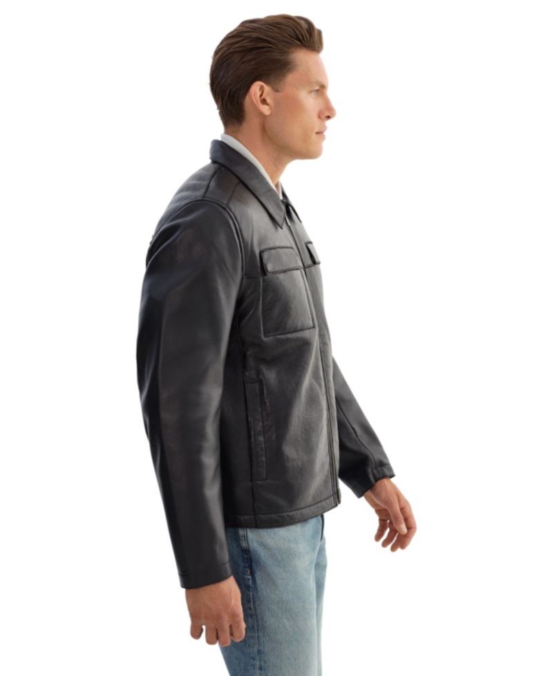 Men's Capp Leather Shirt Jacket with Bonded Faux Shearling
