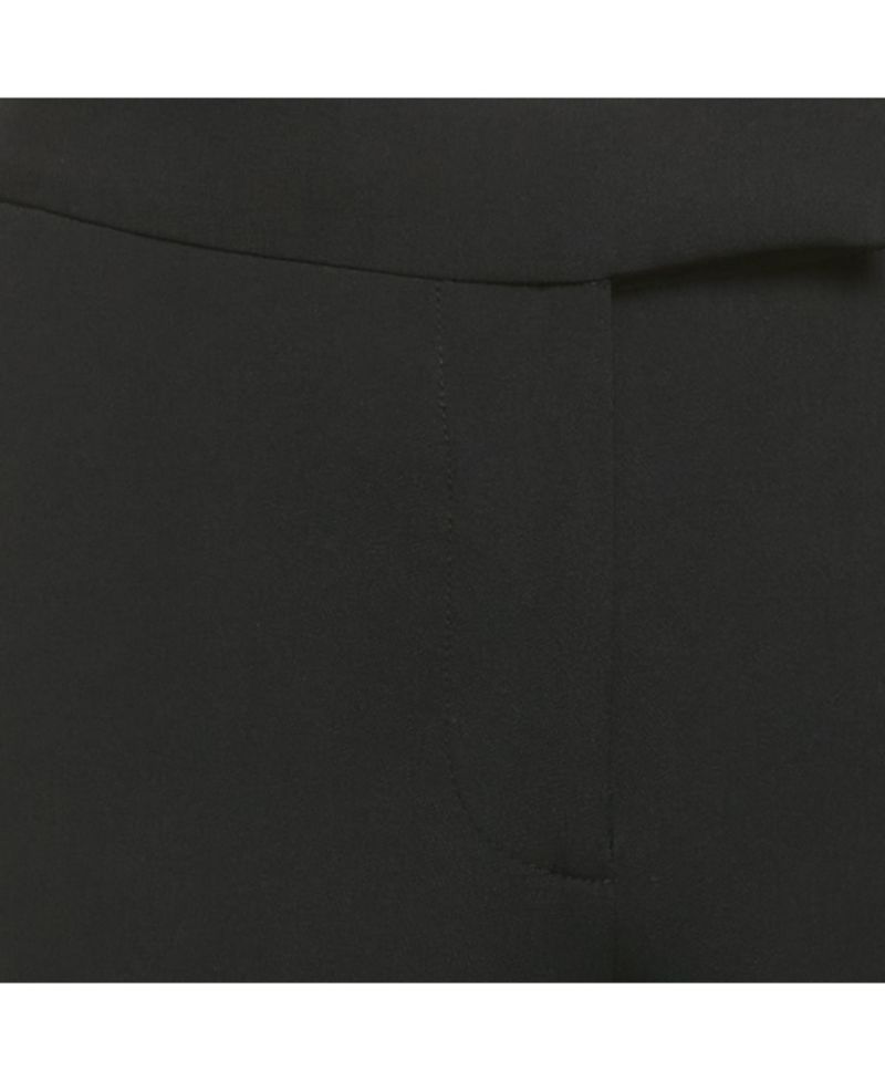 Women's Black Crepe Leather Trim Trousers
