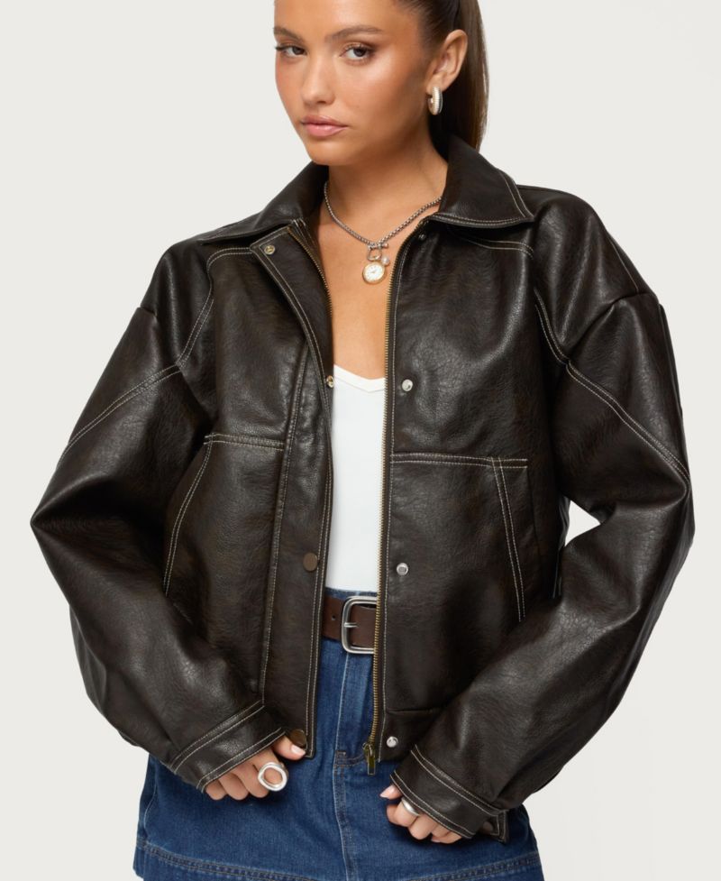 Women's Jaxson Oversized Faux Leather Bomber Jacket