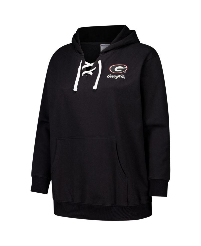 Women's Black Georgia Bulldogs Plus Size Scrip Lace-Up V-Neck Hoodie
