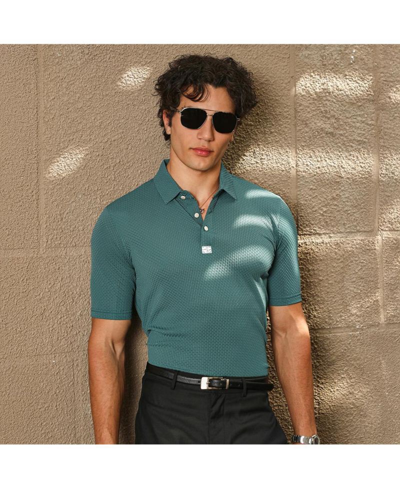 Men's Emerald Green Warp-Tactile Polo T-Shirt
