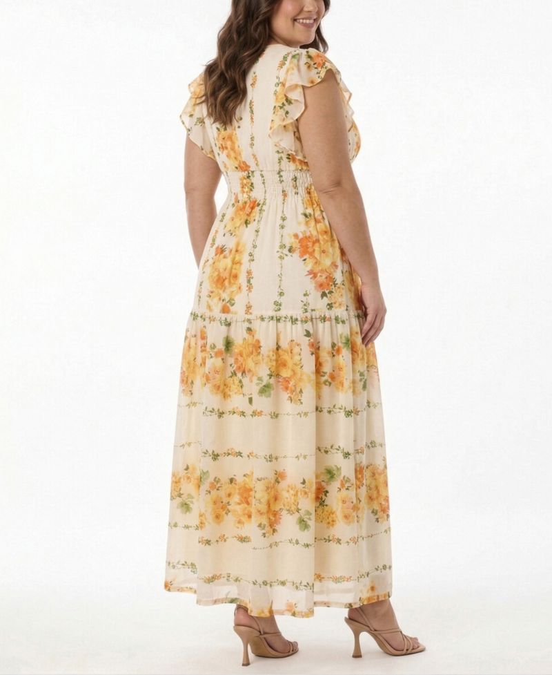 Plus Size Floral-Print Flutter-Sleeve Maxi Dress