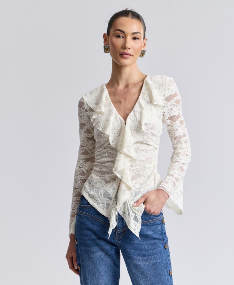Women's Ruffle-Detail Lace Cardigan