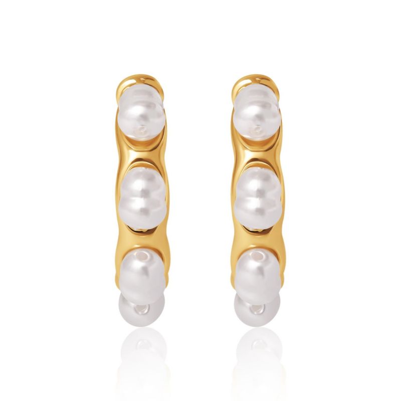 Faux Pearl Accent Hoop Earrings