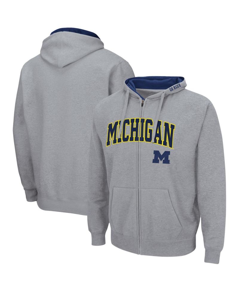 Men's Heathered Gray Michigan Wolverines Arch and Logo 3.0 Full-Zip Hoodie
