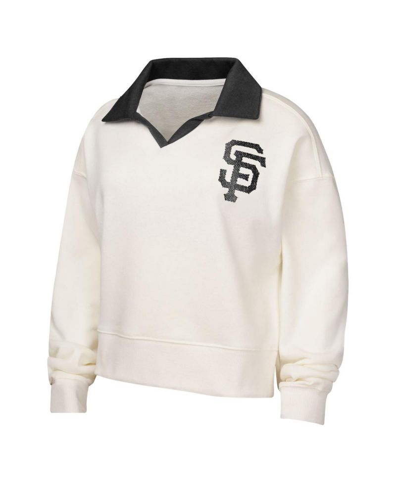 Big Girls White San Francisco Giants Ballpark Hit Collared V-Neck Pullover Sweatshirt