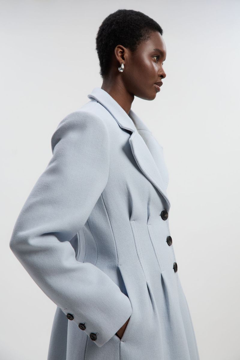Women's Corset Detail Full Skirted Maxi Coat