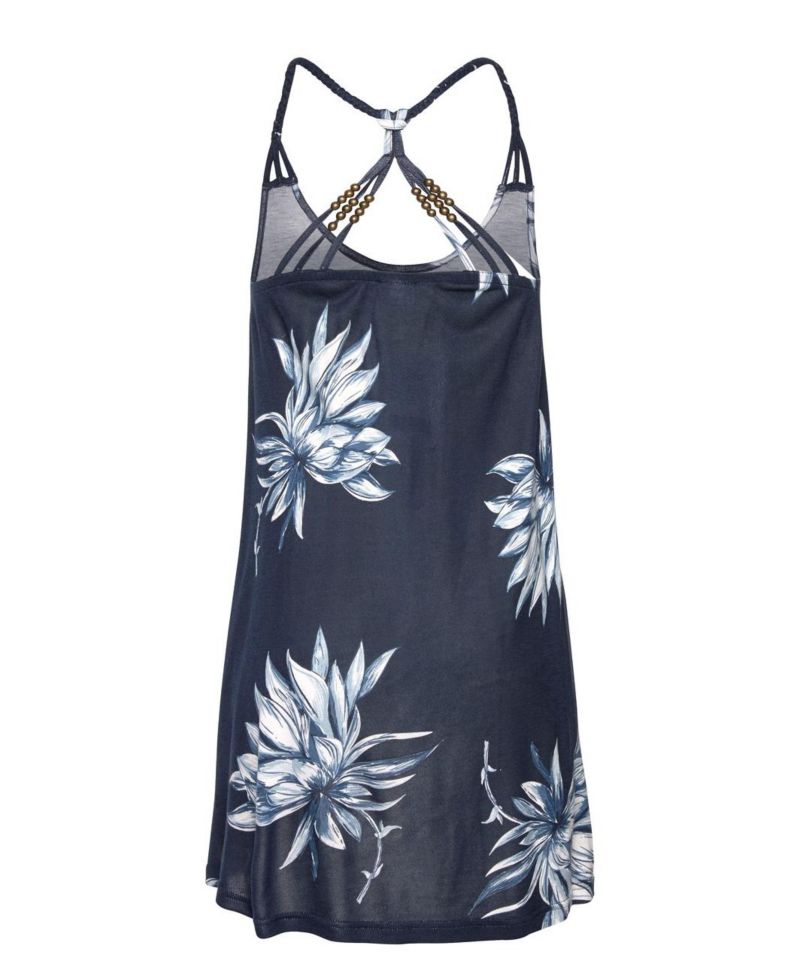 Women's Viscose Printed Beaded Strap A-Line Scoop-Neck Short Dress