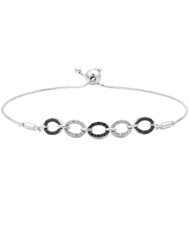 Black Diamond (1/10 ct. t.w.) & White Diamond (1/20 ct. t.w.) Oval Link Bolo Bracelet in Sterling Silver