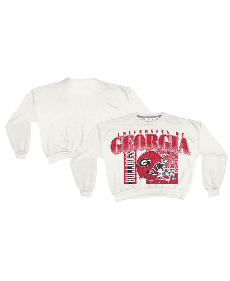 Women's White Georgia Bulldogs Oversized Janice Retro Waist-Length Sweatshirt