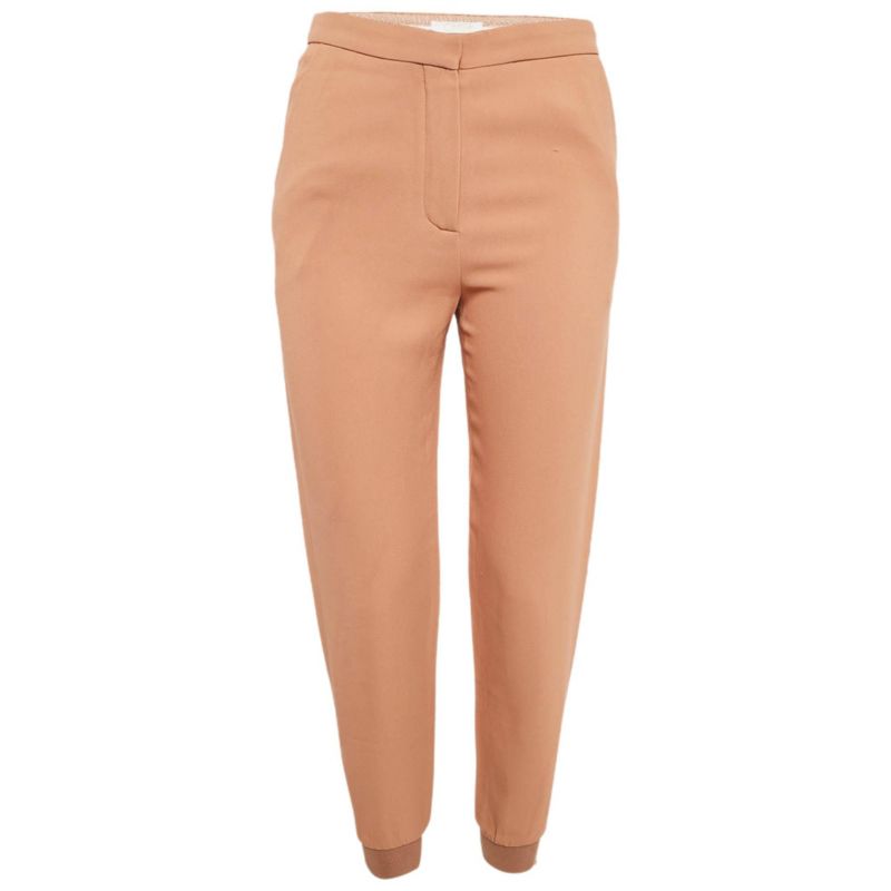 Women's Light Brown Crepe Zip Detail Trackpants
