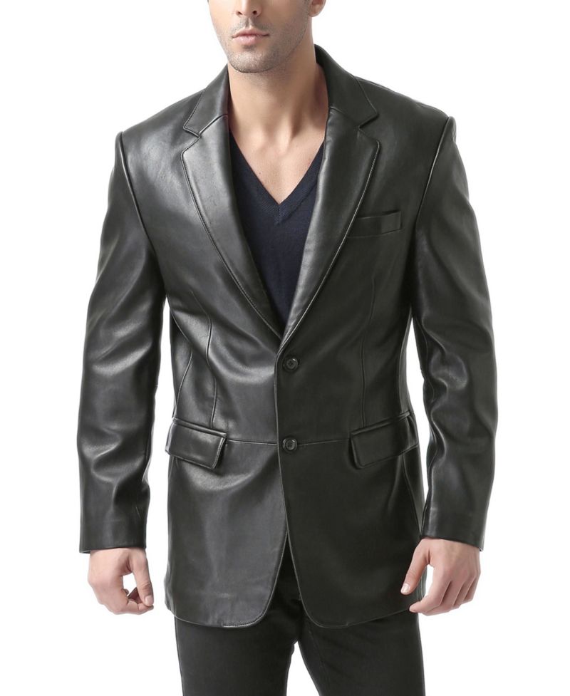Men Classic Two-Button Leather Blazer - Short