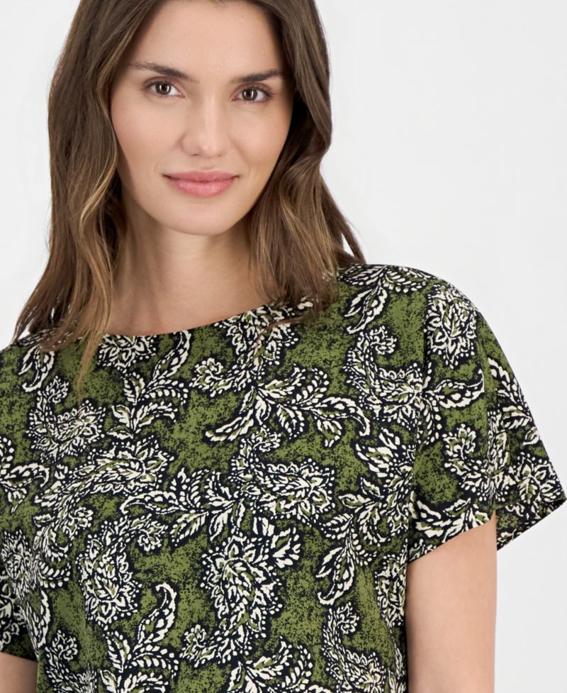 Women's Printed Boat-Neck Short-Sleeve Top
