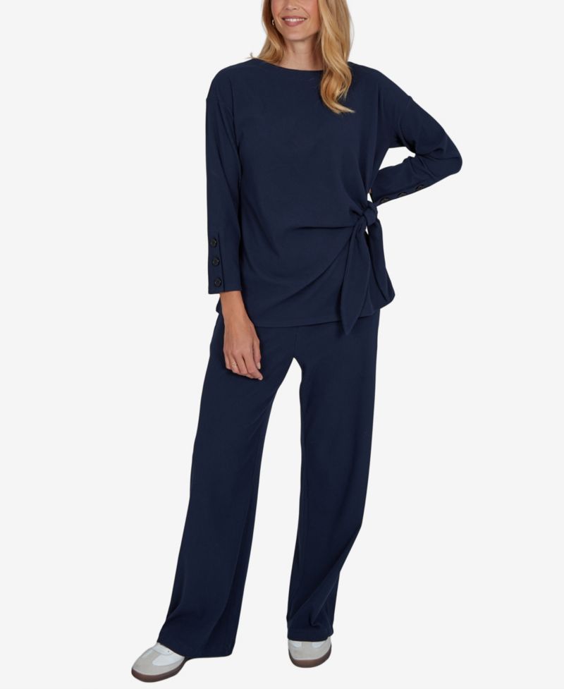Petite Long-Sleeve Boat-Neck Side-Tie Top