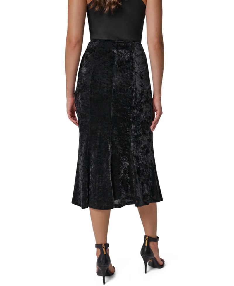 Women's Stretch High-Waisted Velvet Midi Skirt