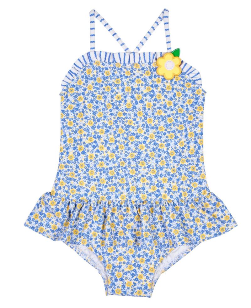 Toddler Girls Floral Skirted Swimsuit with Flower
