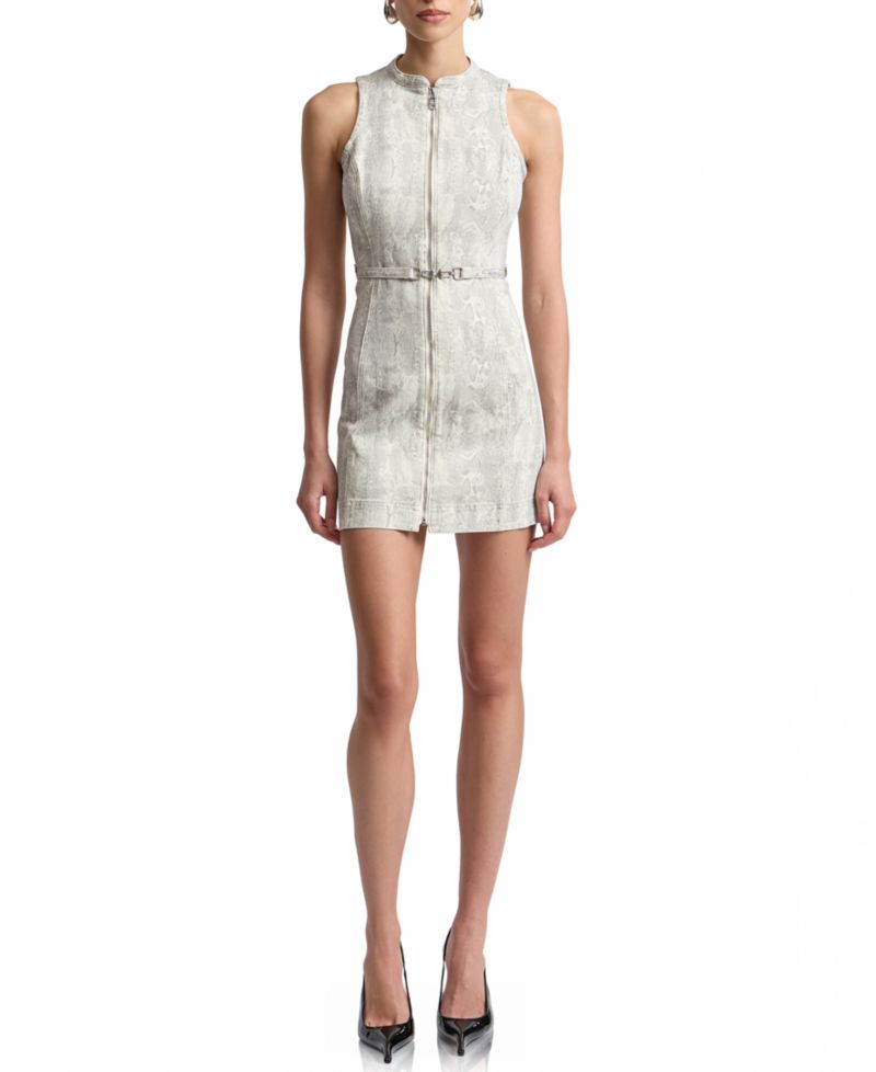 Women's Zip-Front Snake Print Denim Dress
