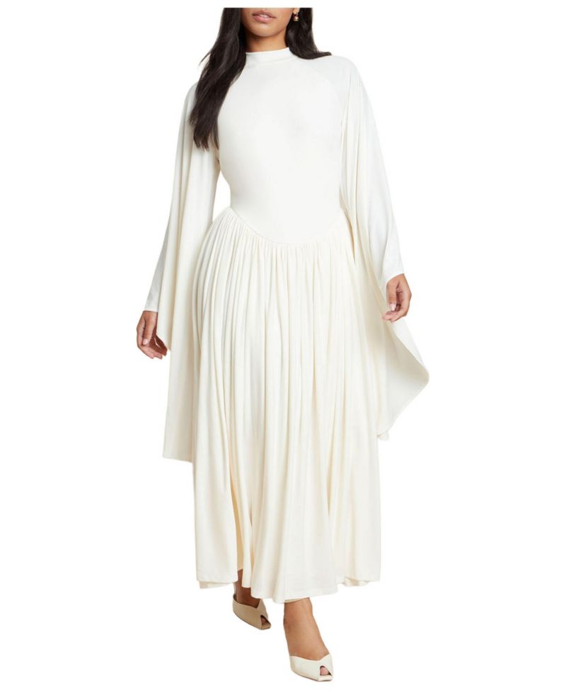 Plus Size Mock Neck Long-Sleeve Maxi Dress