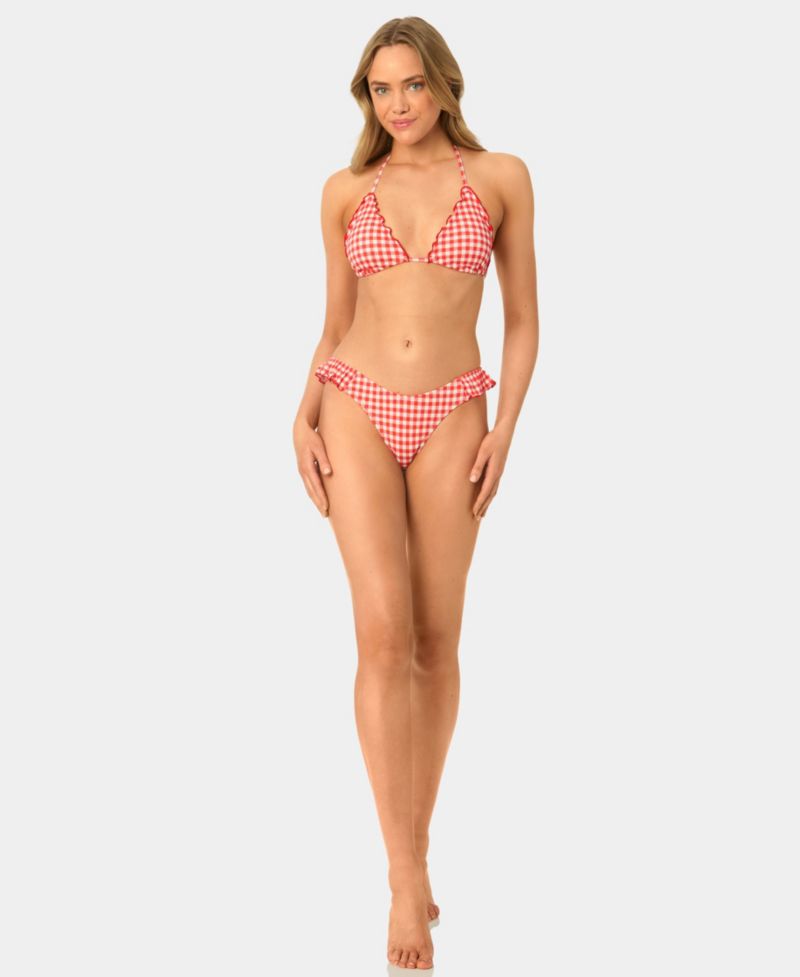 Women's Gingham Lettuce Edge Trim Swim Bikini Top