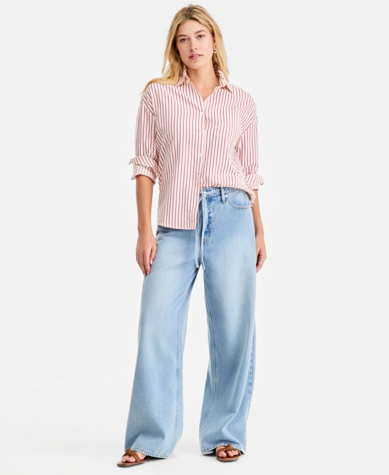 Women's Textured Seersucker Striped Button-Front Shirt
