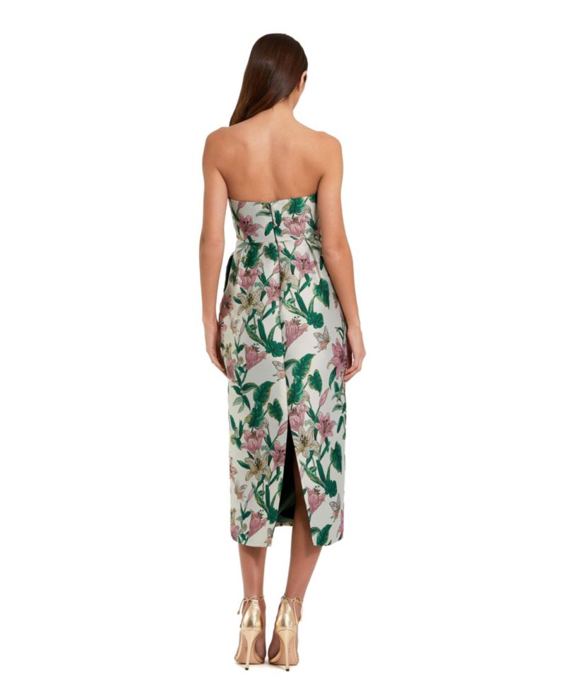 Petite Floral Brocade Strapless Fitted Midi Dress