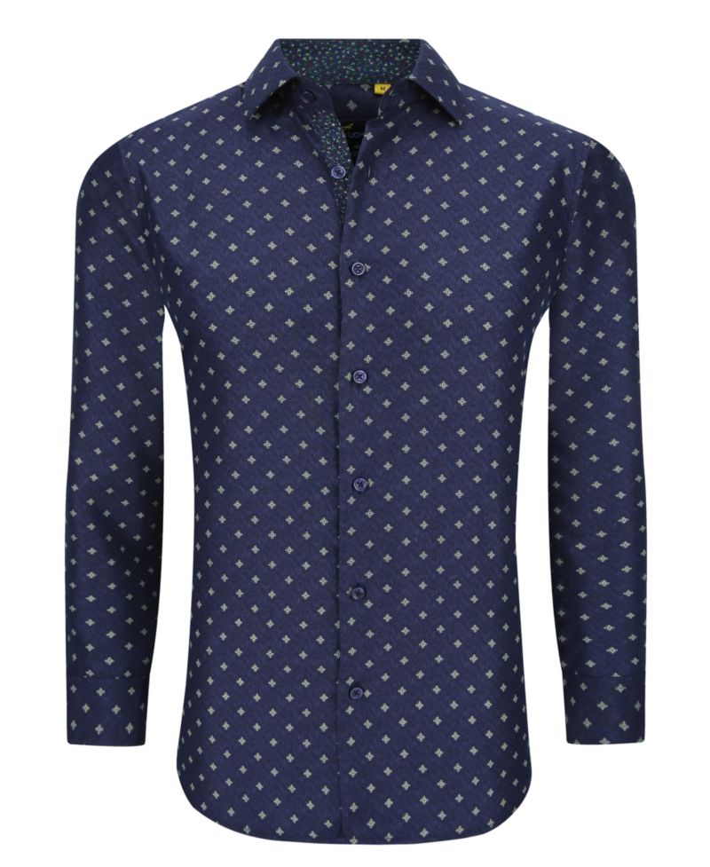 Men's Business Geometric Long Sleeve Button Down Shirt