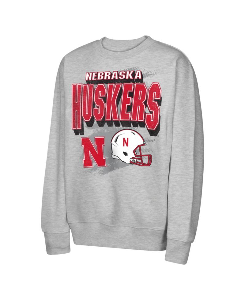 Big Boys and Girls Heather Gray Nebraska Huskers Wild Card Fleece Sweatshirt