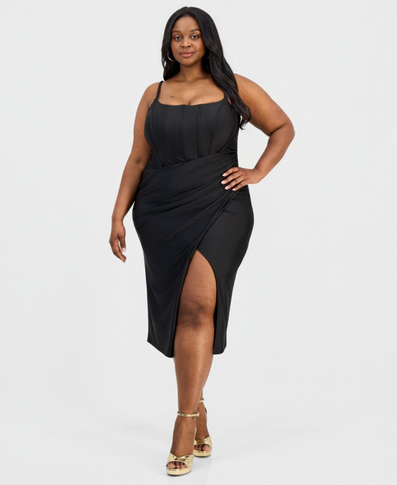 Trendy Plus Size Asymmetric Corset Midi Dress