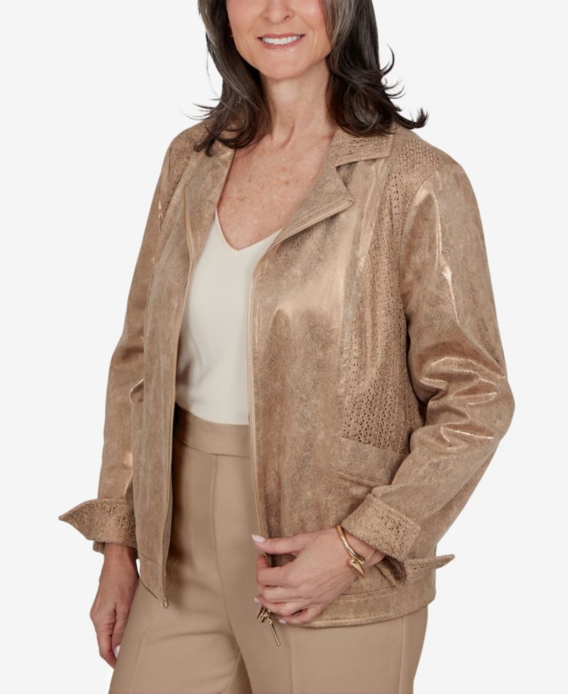 Petite 3/4-Sleeve Collared Zip-Front Jacket