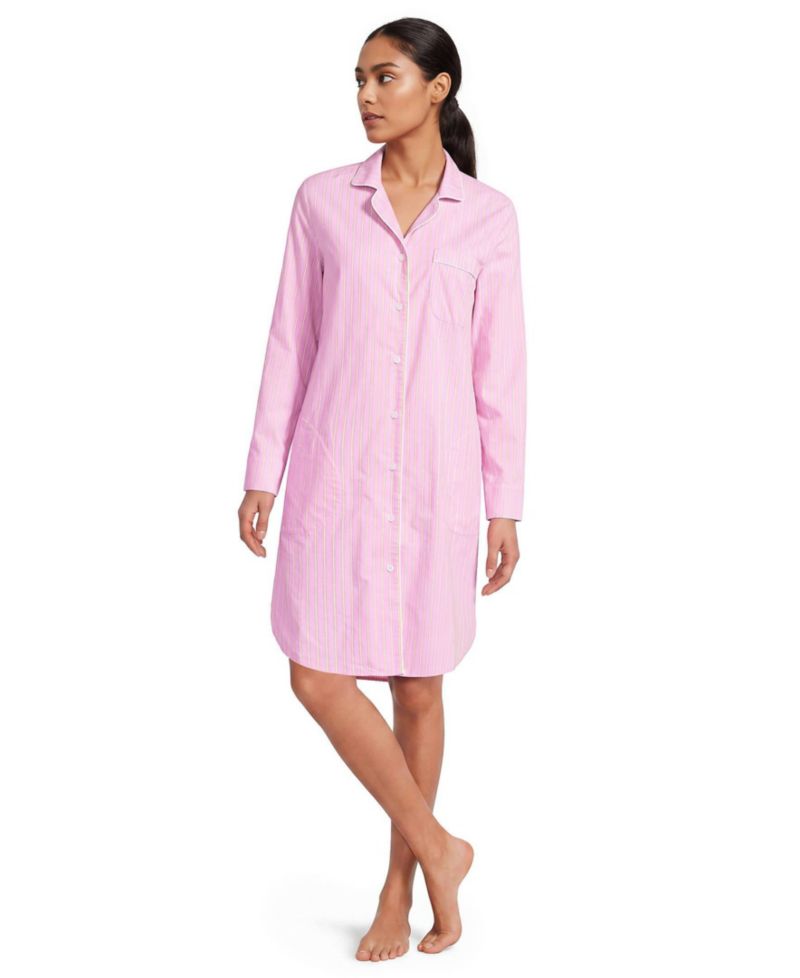 Women's Cotton Poplin Long Sleeve Sleepshirt Nightgown