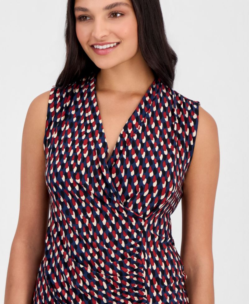 Women's Printed Faux-Wrap Sleeveless Top