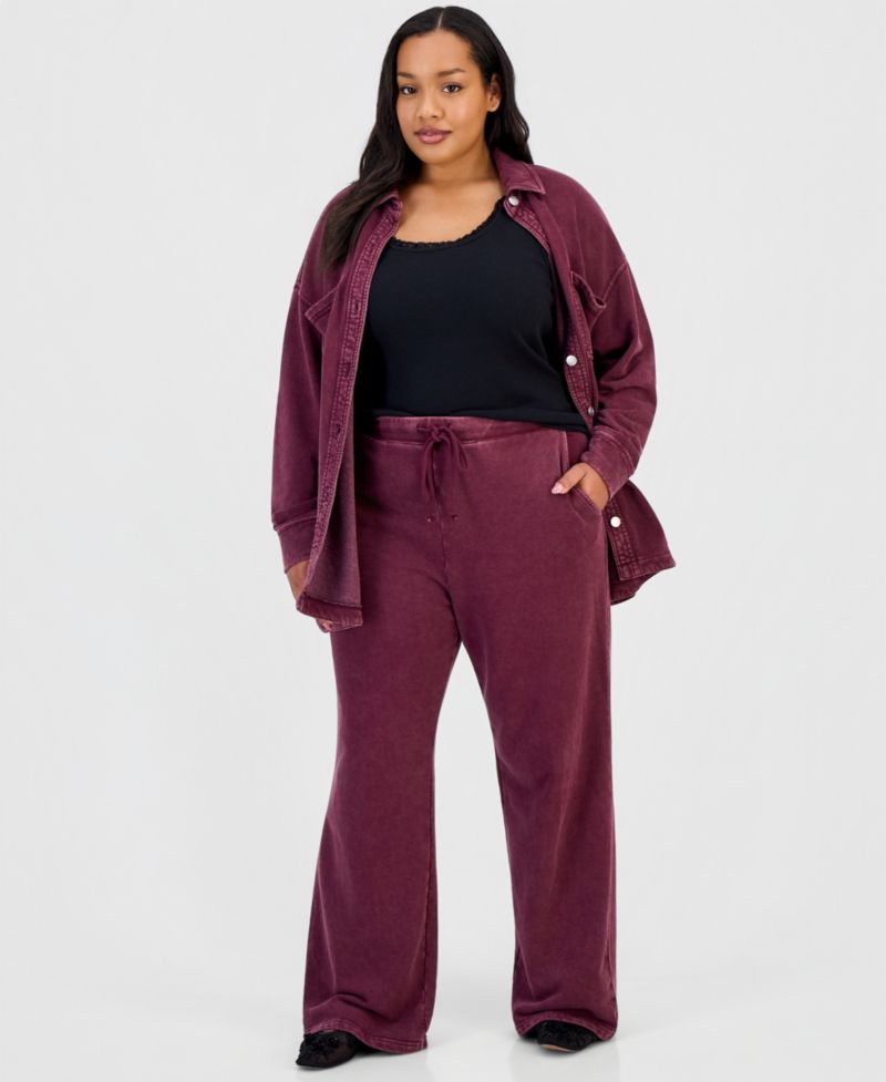 Petite Faux-Denim French Terry Wide-Leg Pants