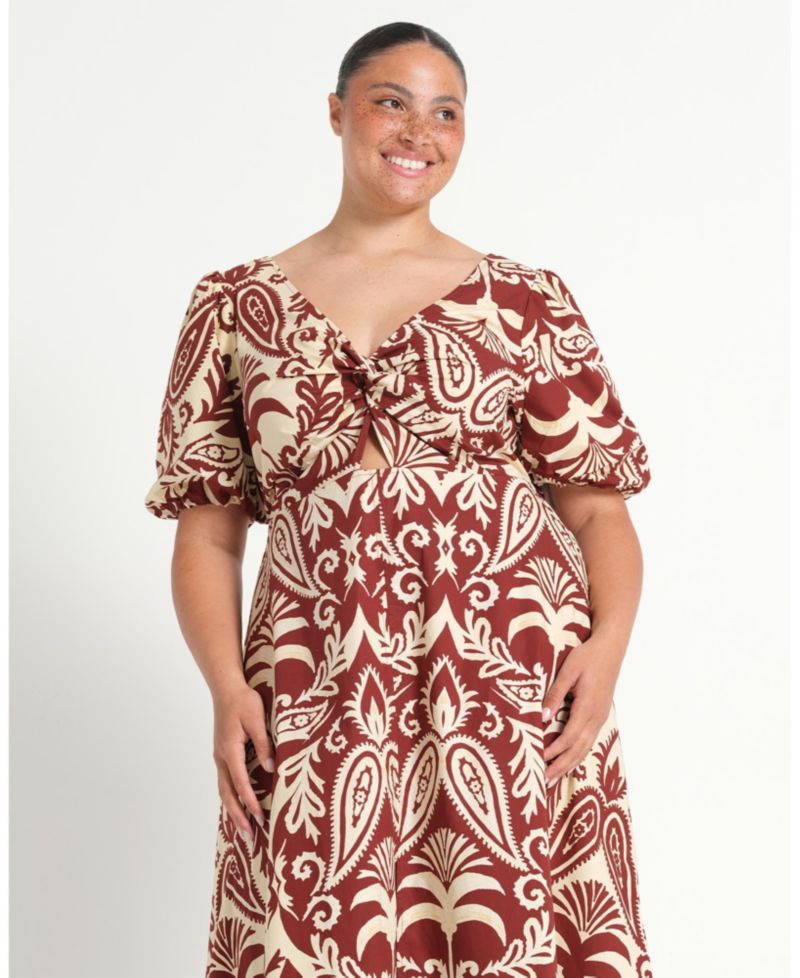 Women's Aurela Cotton Print Twist Midi Dress