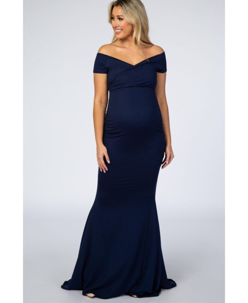 Women's Navy Off Shoulder Wrap Photoshoot Gown/Dress