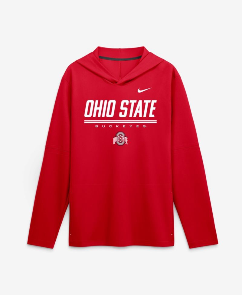 Men's Scarlet Ohio State Buckeyes 2026 Sideline Lightweight Long Sleeve Hooded Dri-FIT T-Shirt