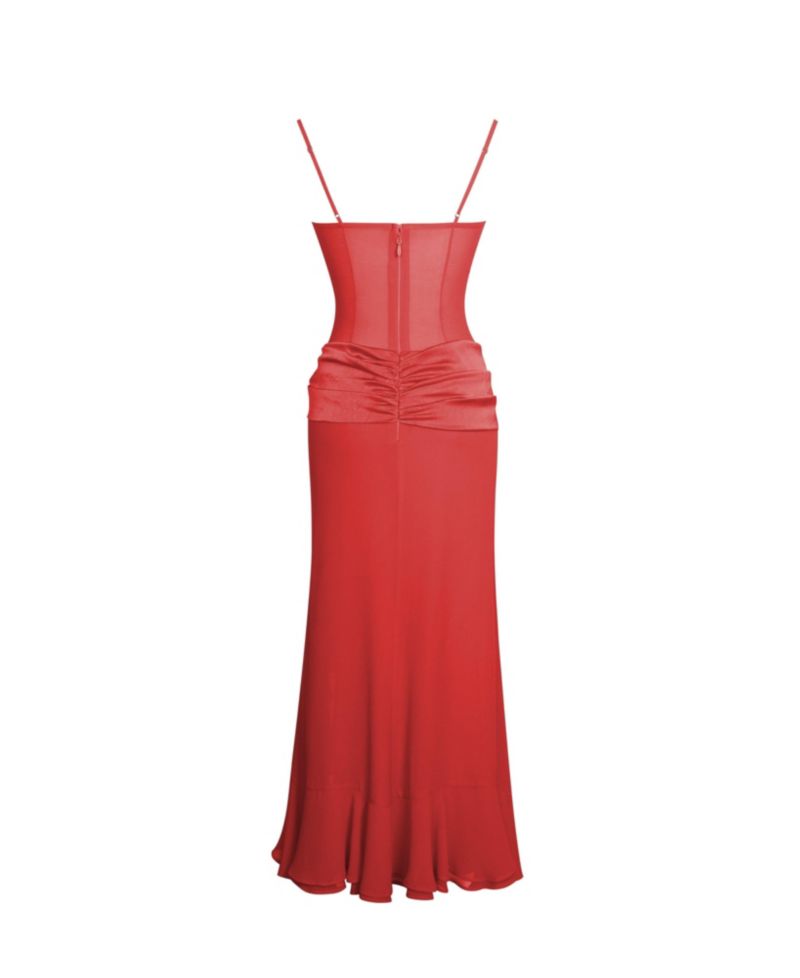 Women's Dahlina Red Ruched Waist High Slit Maxi Dress
