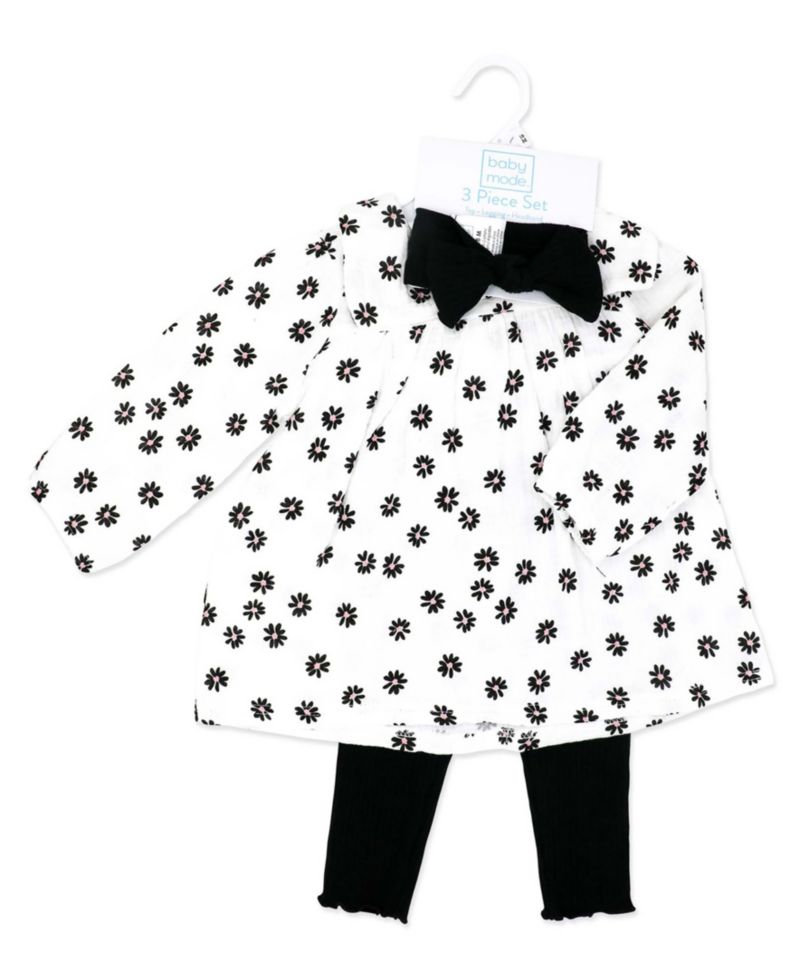 Baby Girls' Long-Sleeve Top, Pant and Headband, 3-Piece Set