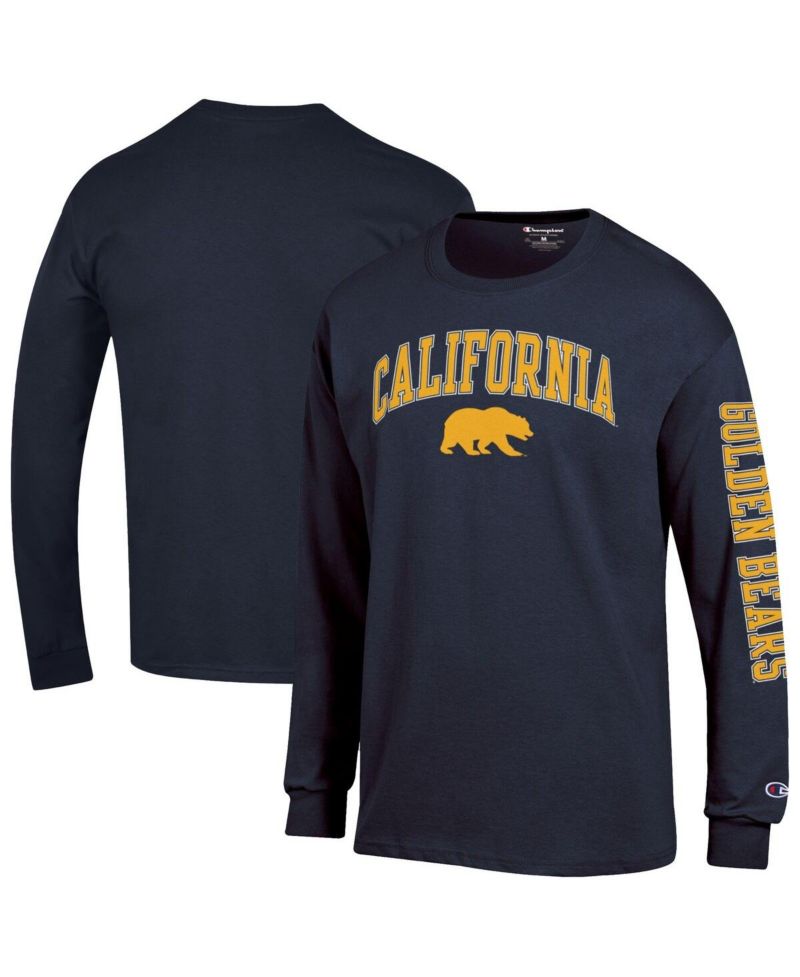 Men's Navy Cal Bears Arch Over Logo 2-Hit Long Sleeve T-Shirt