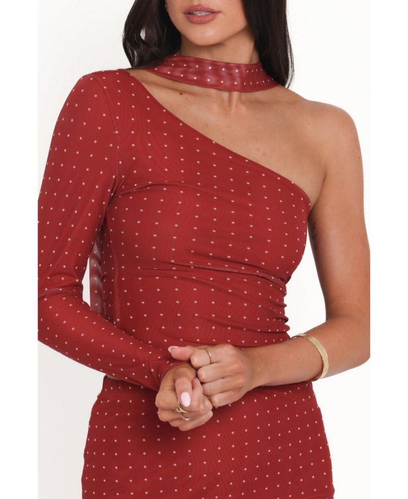 Women's Hollie One-Shoulder Long-Sleeve Polka-Dot Top and Skirt, 2-Piece Set