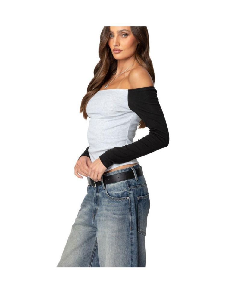 Women's Contrast Off Shoulder Top