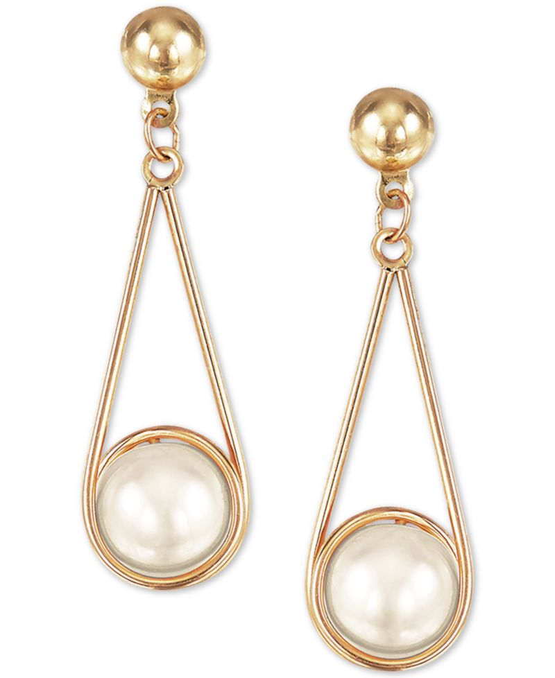 Cultured Freshwater Pearl (8mm) Wire-Wrapped Drop Earrings in 10k Gold