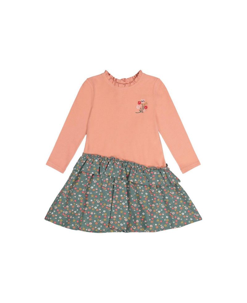 12M–24M Baby Girl Bi-Material Floral Print Dress