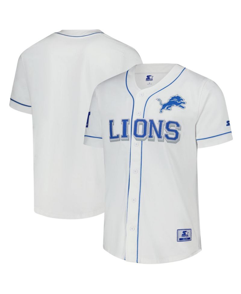 Men's White Detroit Lions Relay Full-Button Baseball Jersey