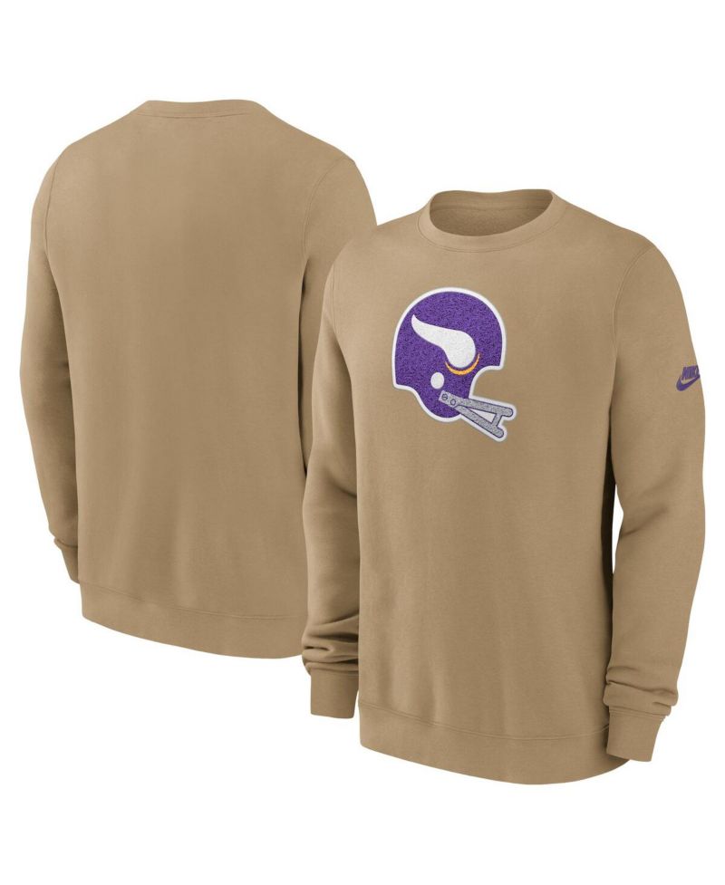 Men's Tan Minnesota Vikings Swing Pass Rewind Club Pullover Sweatshirt