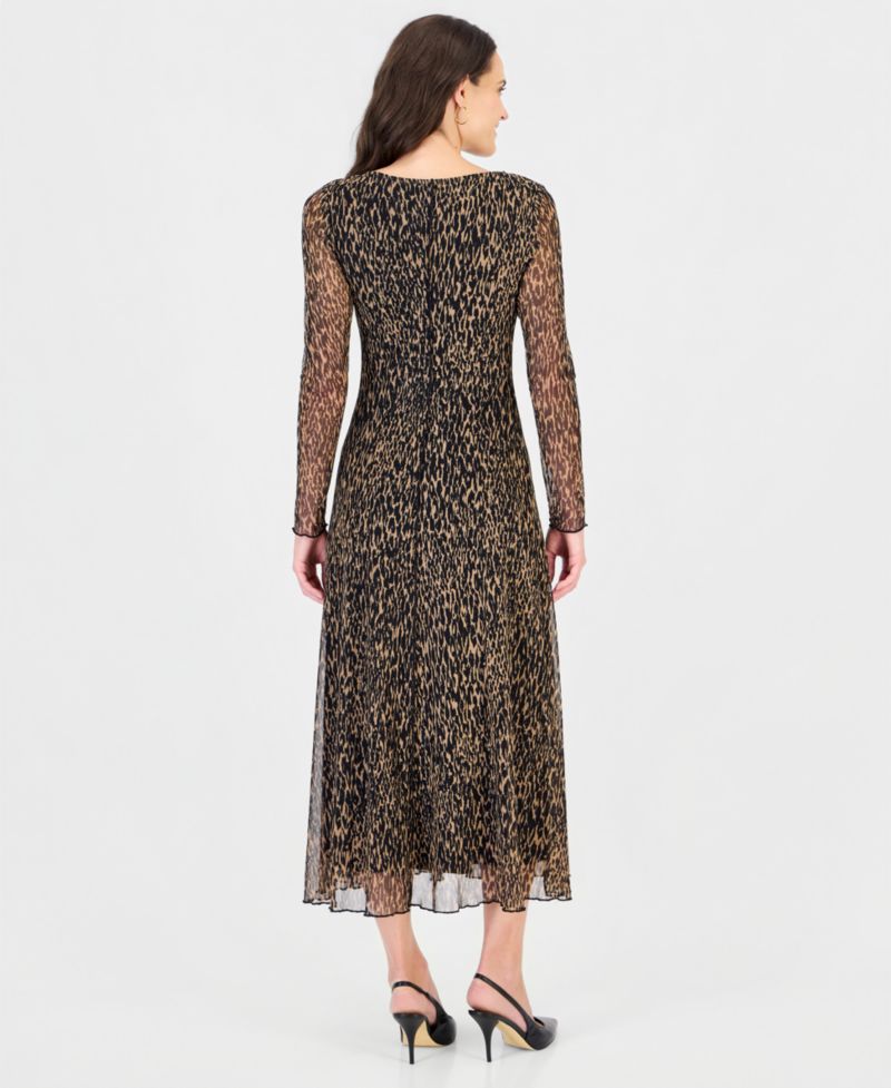 Women's Long-Sleeve Mesh Boat-Neck Dress